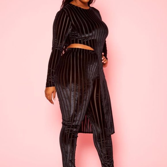 AS. Black Mesh + Velvet Striped Set 2 PC - Picture 1 of 4